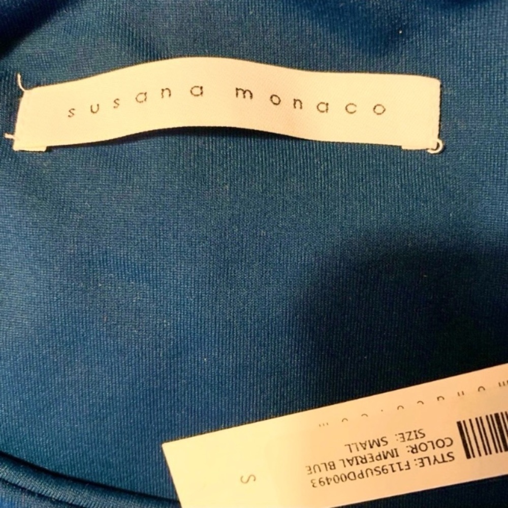 Susana Monaco Imperial Blue Long Sleeve Curved Ruffle Hem Dress - Picture 10 of 13